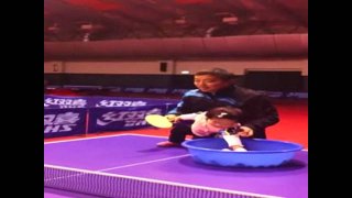 Liu Guoliang teaches his 1 year old daughter Table Tennis!